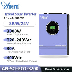 6.2KW 3.6KW 1.6KW Hybrid Solar Inverter 230VAC Off/On Grid 24V 48V Pure Sine Wave Inverter PV 450Vdc MPPT 120A 80A Solar Charger