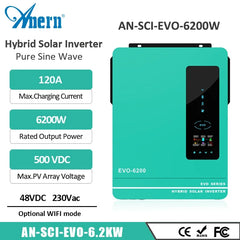 6.2KW 3.6KW 1.6KW Hybrid Solar Inverter 230VAC Off/On Grid 24V 48V Pure Sine Wave Inverter PV 450Vdc MPPT 120A 80A Solar Charger