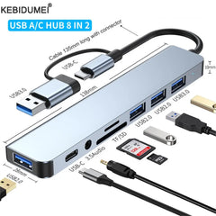 USB A Type C Hub Concentrator Docking Station Multi Adapter SD TF Card Reader Audio Multi-hub Dock Splitter For MacBook Air PC